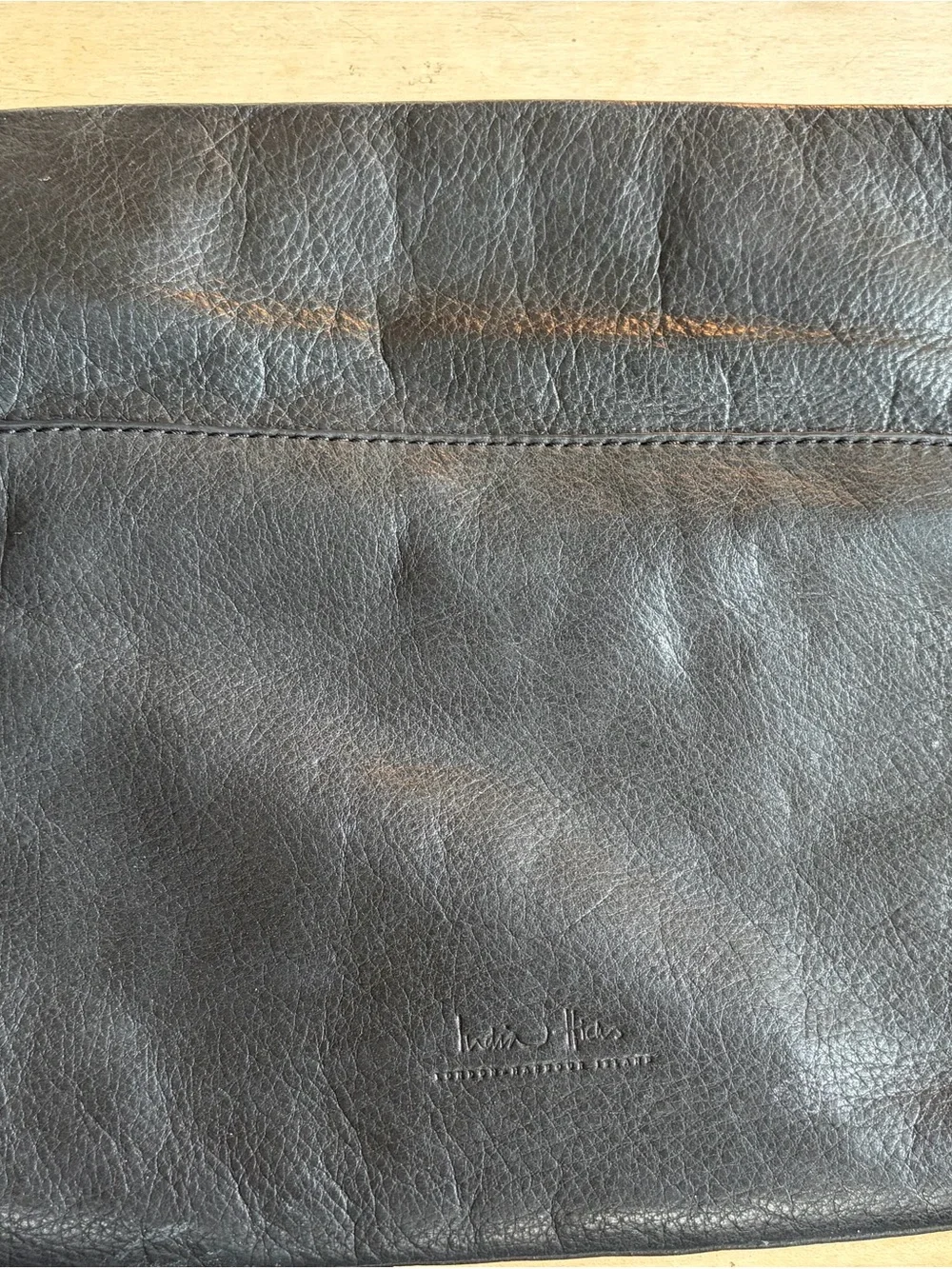 India Hicks Black Leather Fold-Over Carmen Clutch…No Tassel Clean